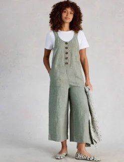 Pure Linen Sleeveless Ankle Grazer Dungarees