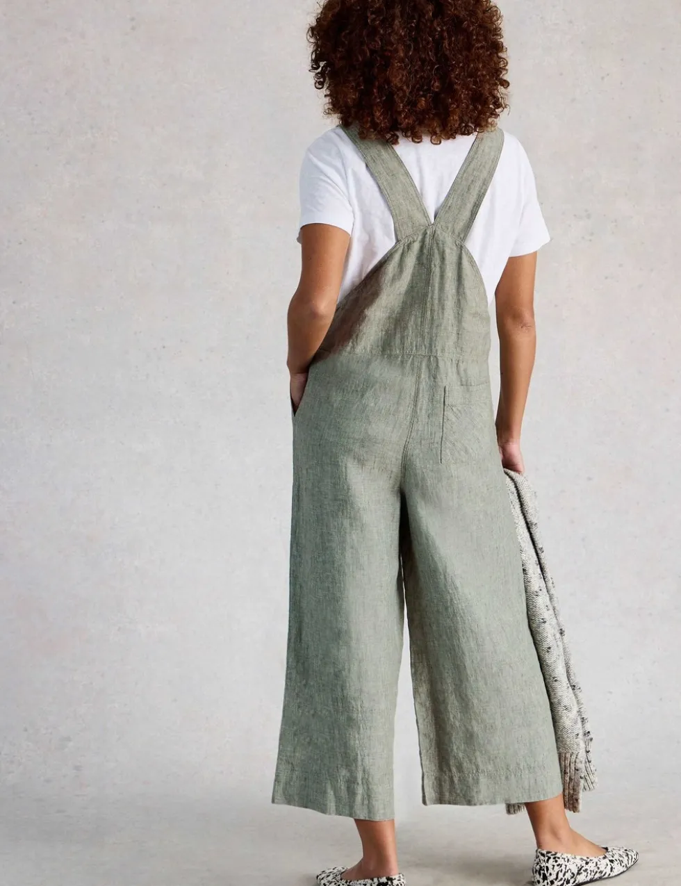 Pure Linen Sleeveless Ankle Grazer Dungarees