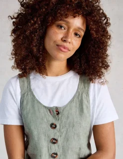 Pure Linen Sleeveless Ankle Grazer Dungarees