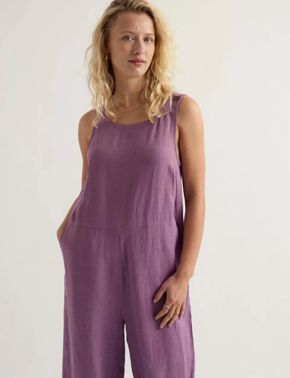 Pure Linen Sleeveless Jumpsuit