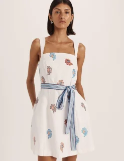 Pure Linen Square Neck Mini Smock Dress