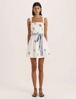 Pure Linen Square Neck Mini Smock Dress