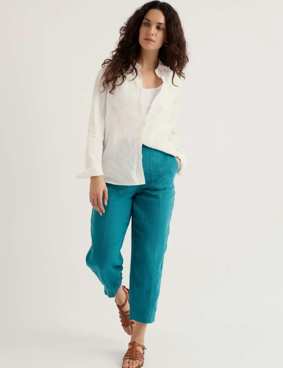 Pure Linen Straight Leg Cropped Trousers