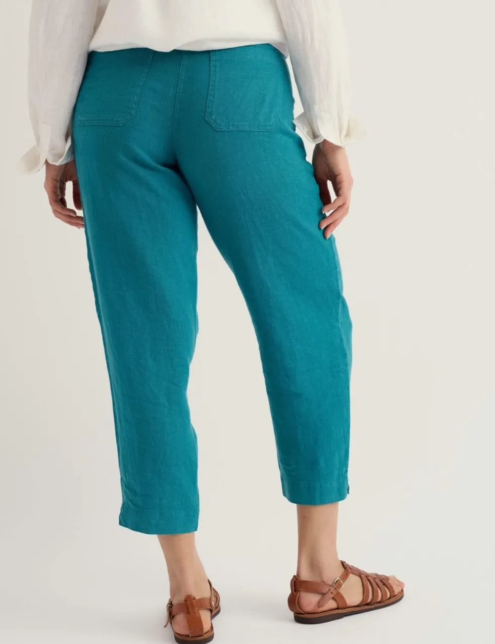 Pure Linen Straight Leg Cropped Trousers