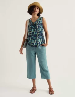 Pure Linen Straight Leg Cropped Trousers