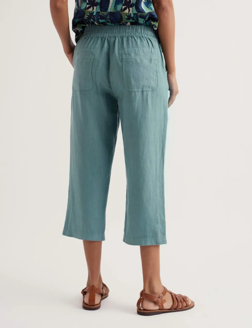 Pure Linen Straight Leg Cropped Trousers
