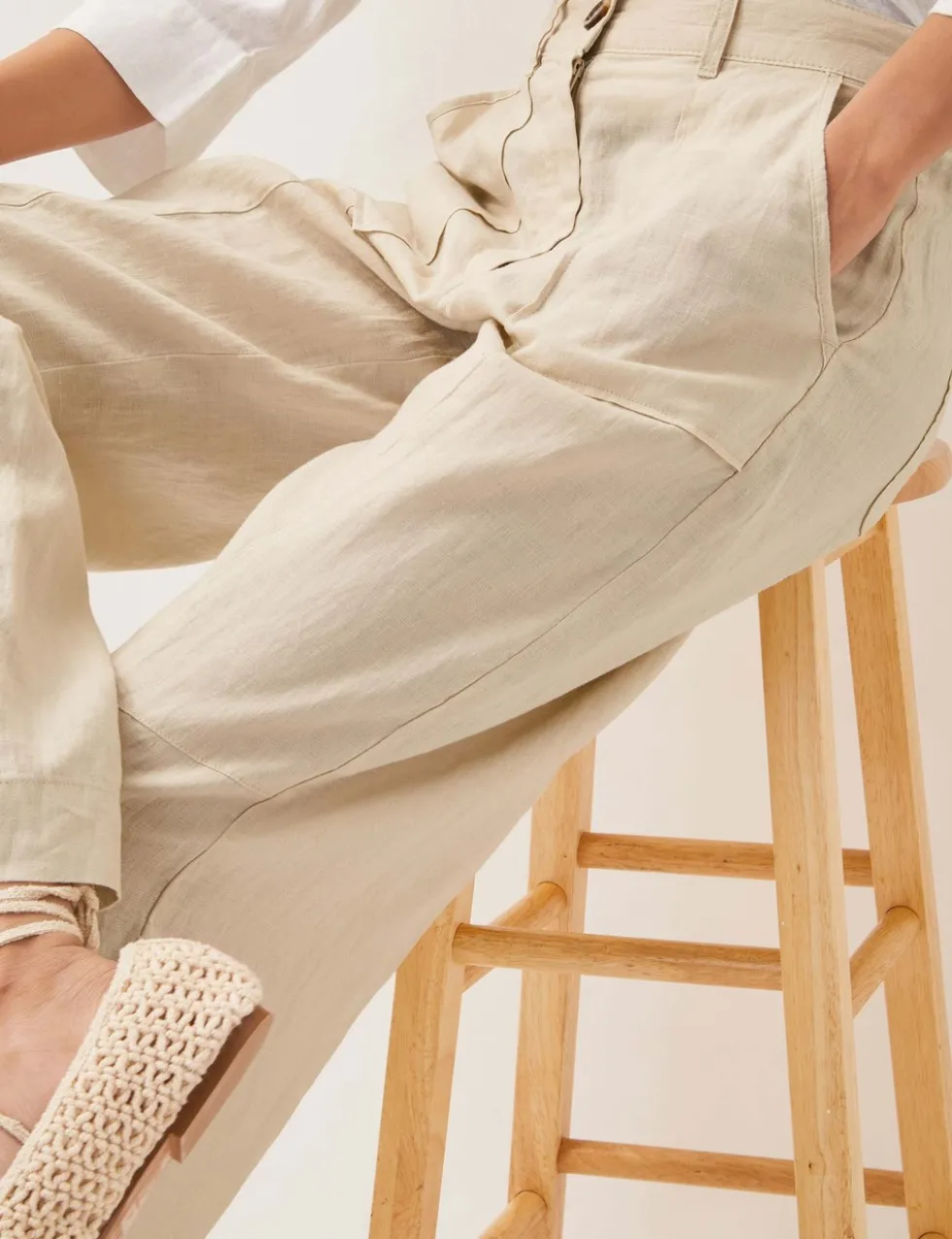 Pure Linen Straight Wide Leg Trousers