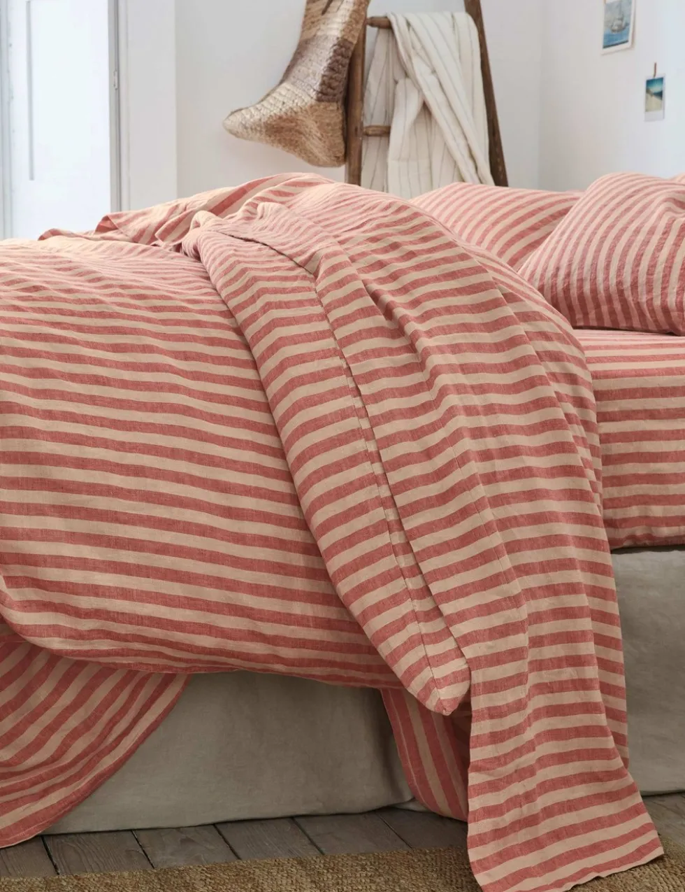 Pure Linen Striped Flat Sheet