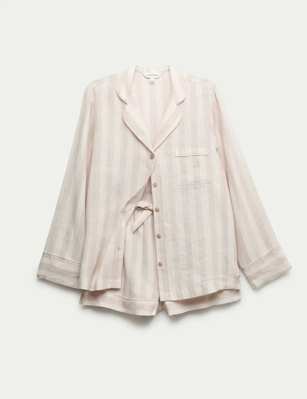 Pure Linen Striped Revere Shortie Set