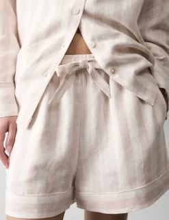 Pure Linen Striped Revere Shortie Set