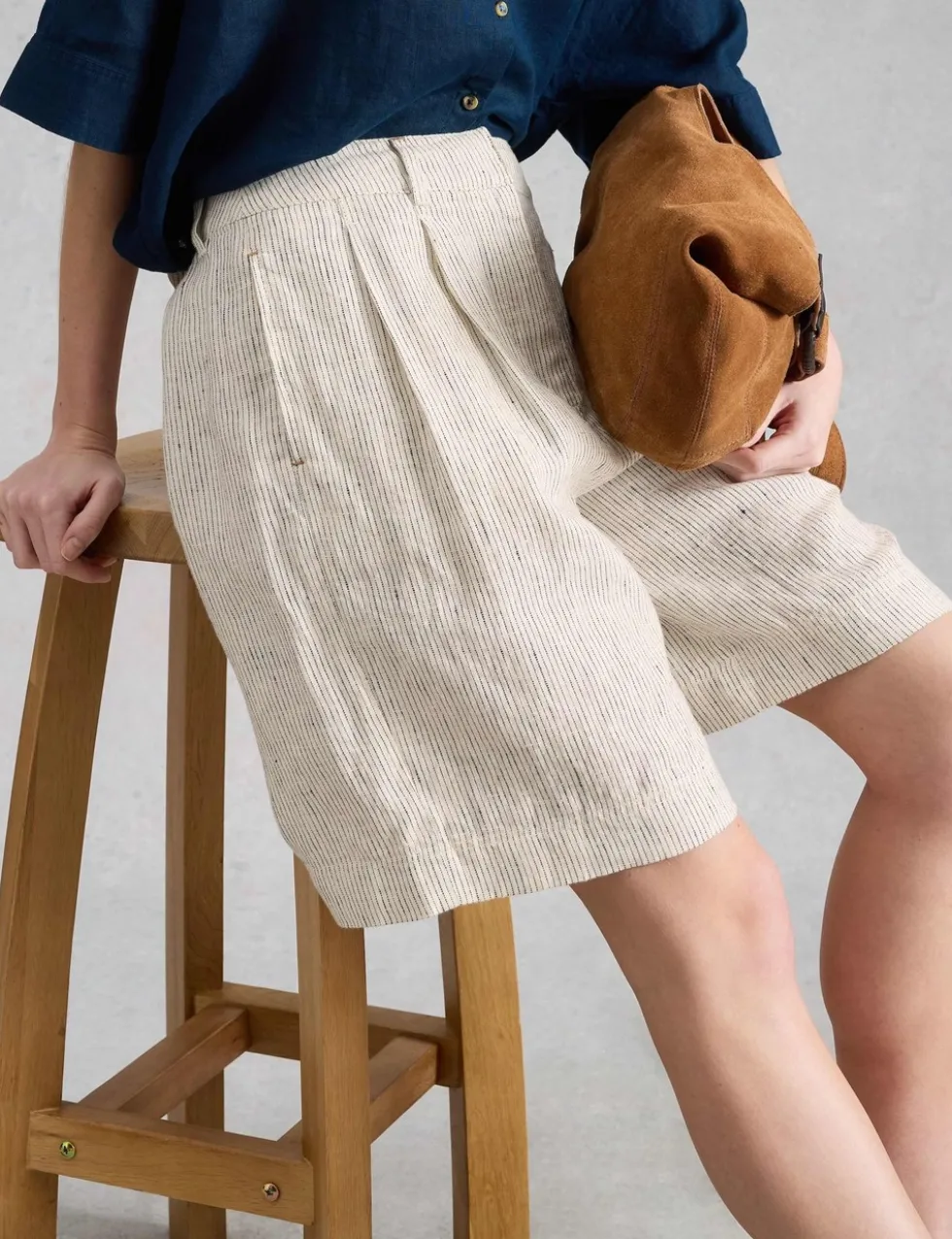 Pure Linen Striped Shorts