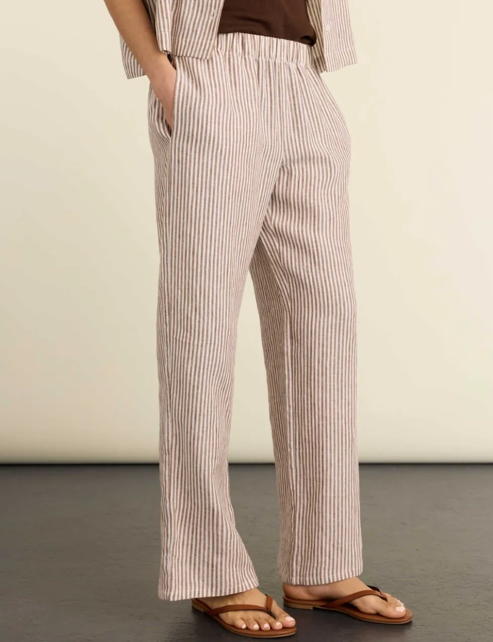 Pure Linen Striped Wide Leg Trousers