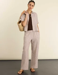 Pure Linen Striped Wide Leg Trousers