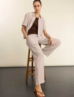 Pure Linen Striped Wide Leg Trousers