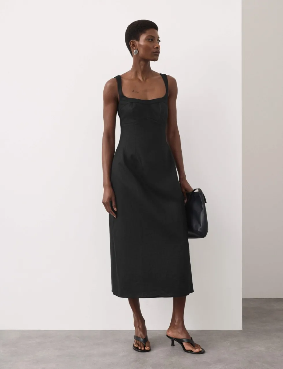 Pure Linen Structured Waisted Dress
