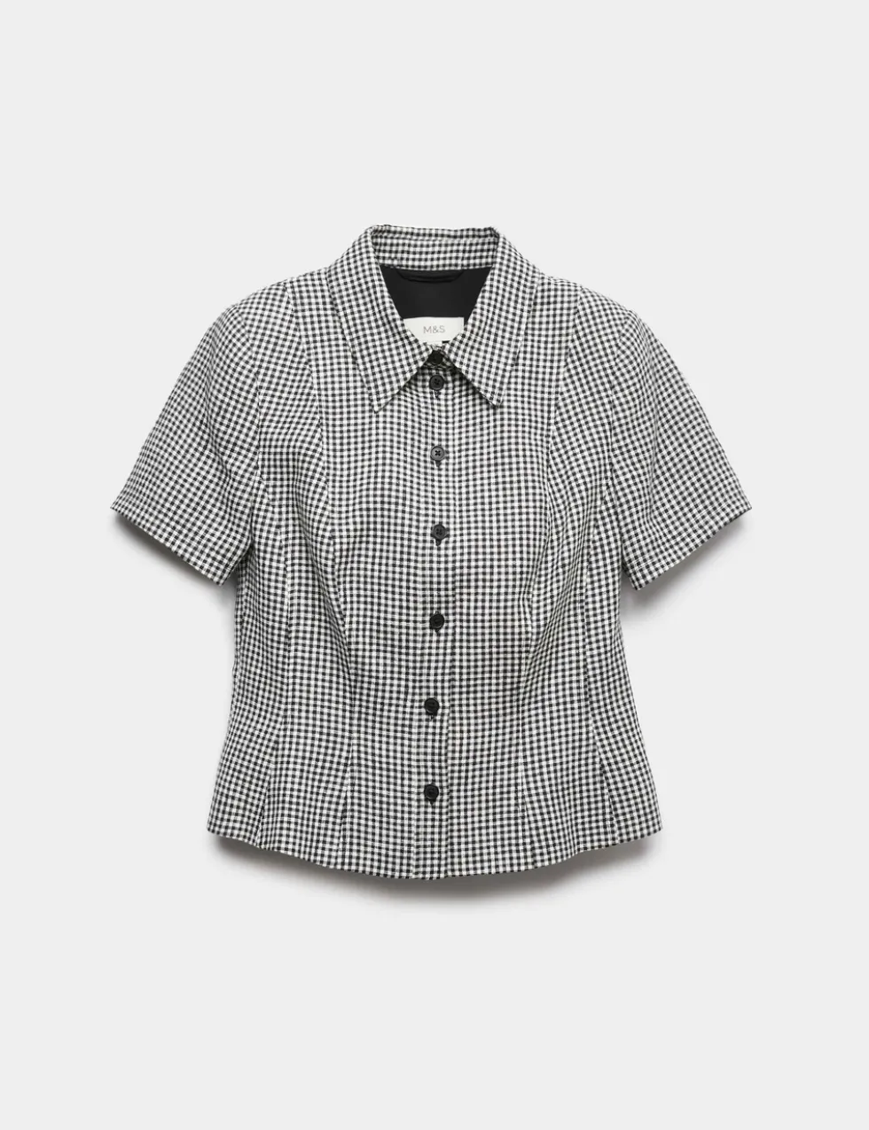 Pure Linen Tailored Checked Collared Jacket