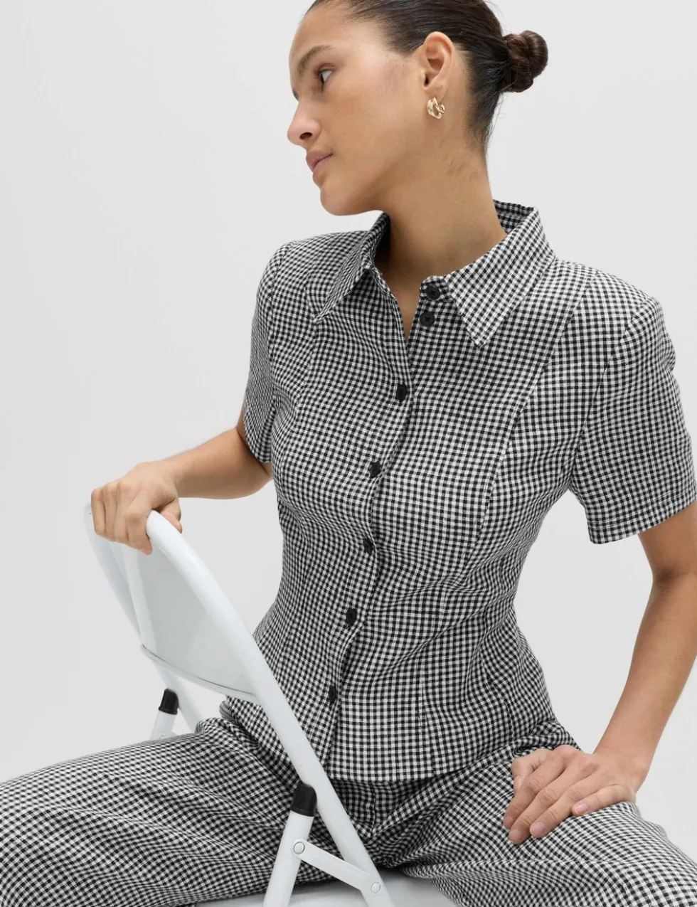 Pure Linen Tailored Checked Collared Jacket
