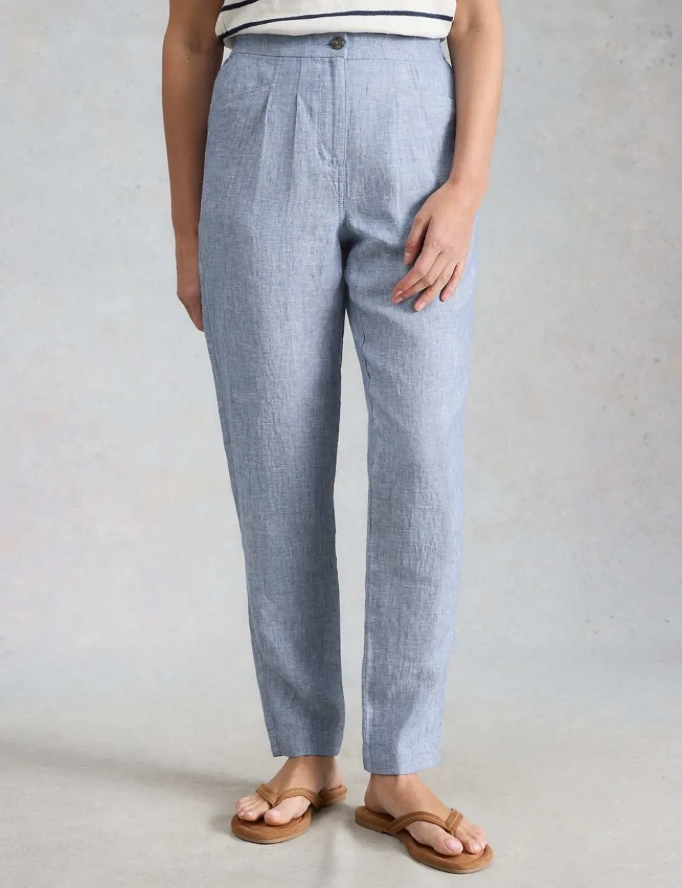 Pure Linen Tapered Ankle Grazer Trousers
