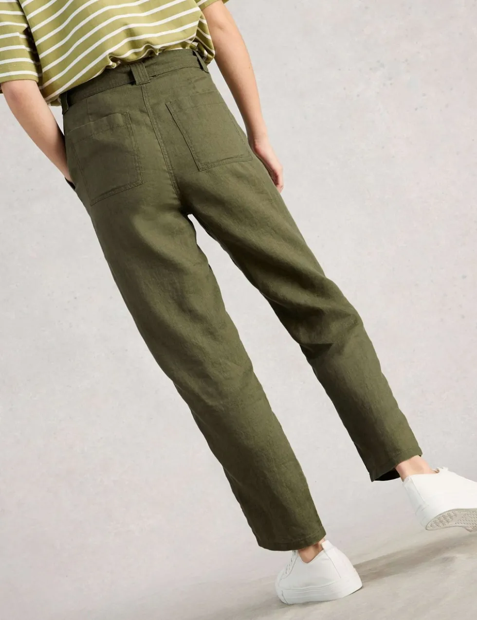 Pure Linen Tapered Ankle Grazer Trousers