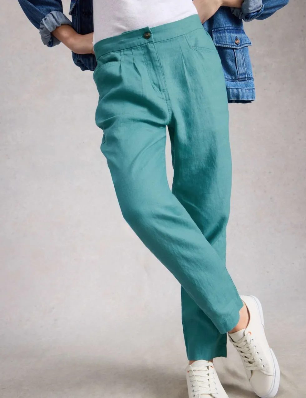 Pure Linen Tapered Ankle Grazer Trousers