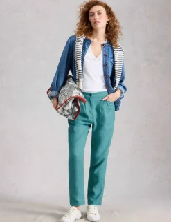 Pure Linen Tapered Ankle Grazer Trousers