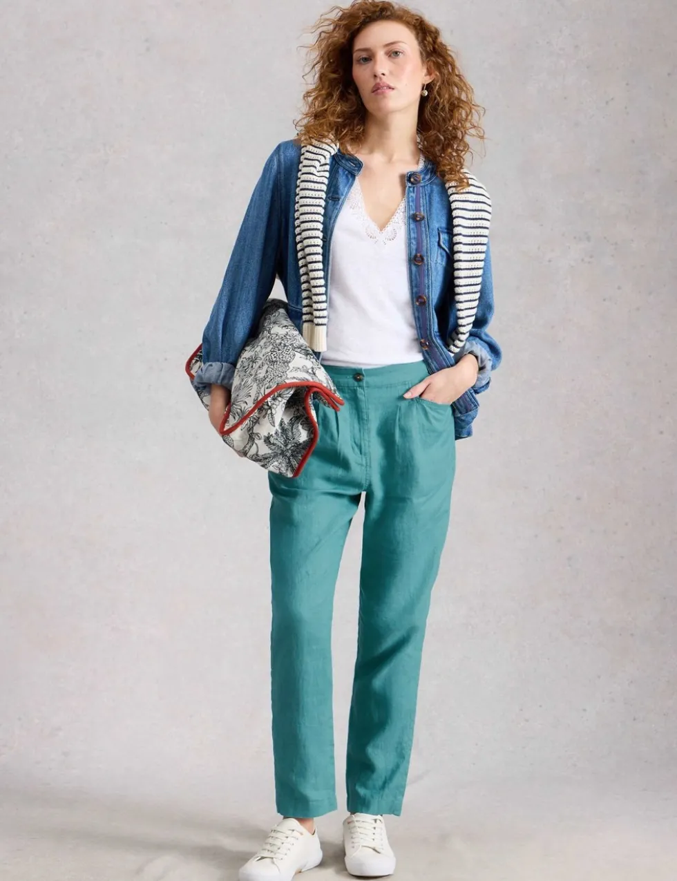 Pure Linen Tapered Ankle Grazer Trousers