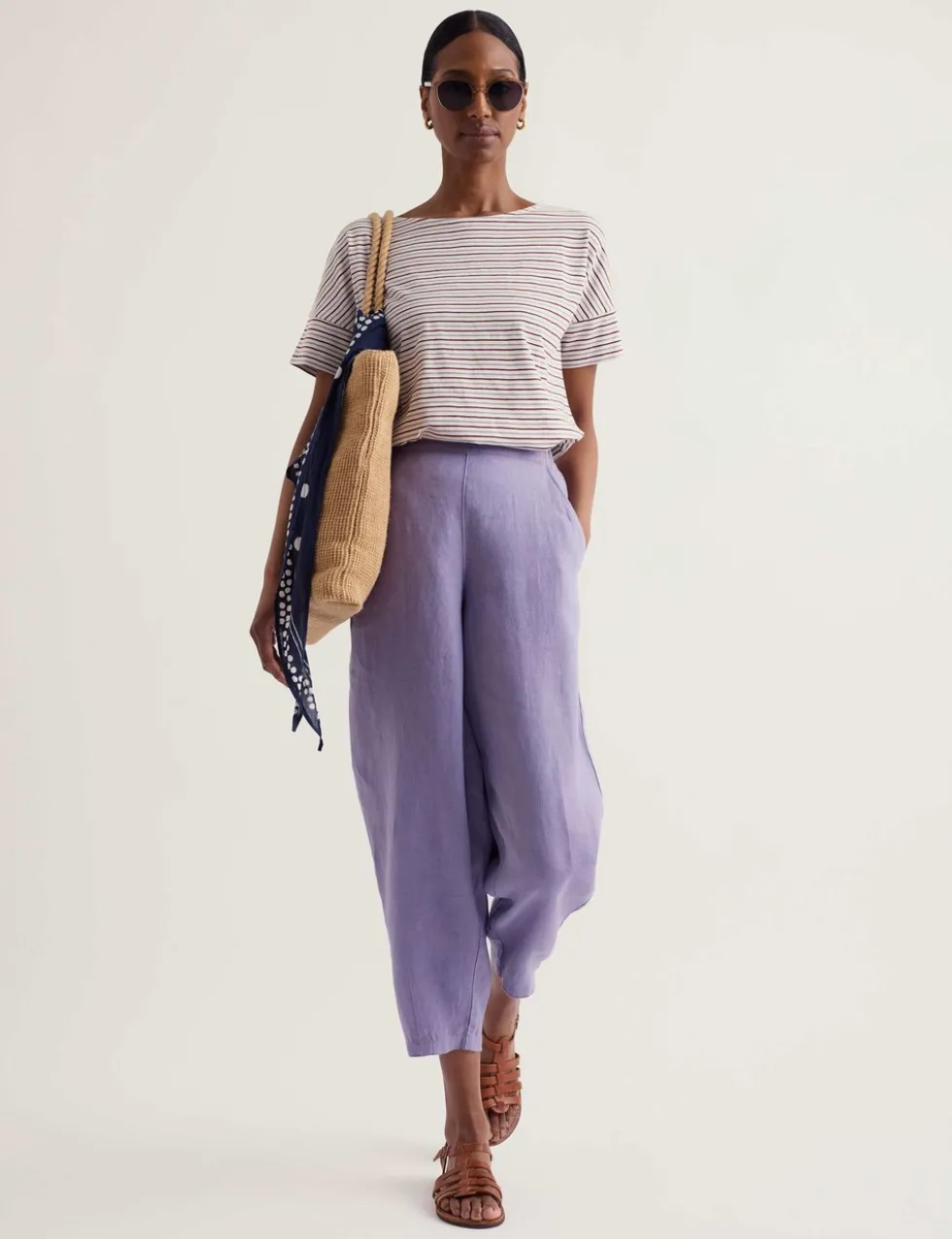 Pure Linen Tapered Cropped Trousers