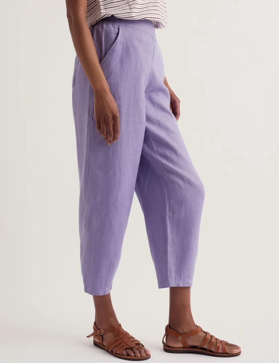 Pure Linen Tapered Cropped Trousers