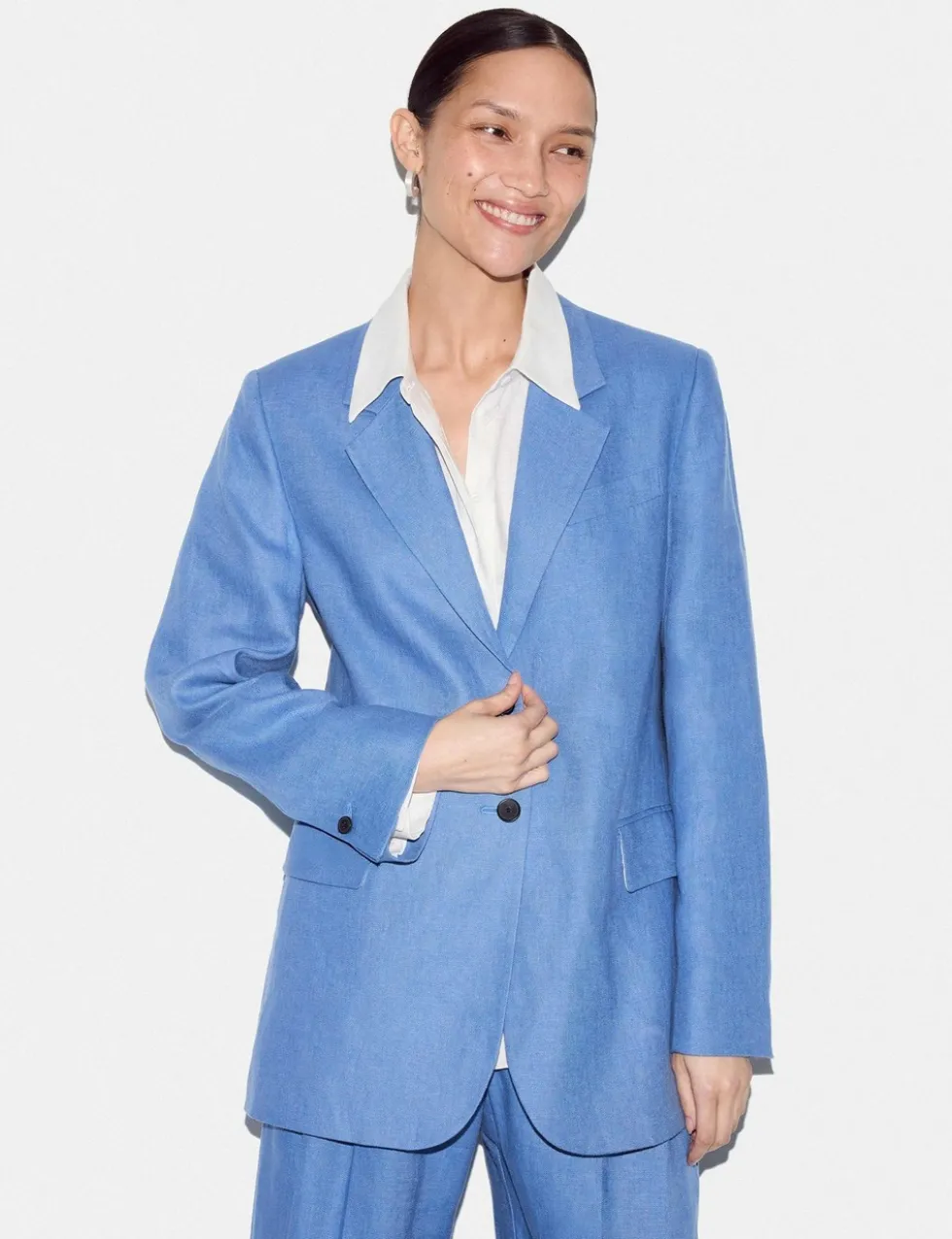 Pure Linen Textured Longline Blazer