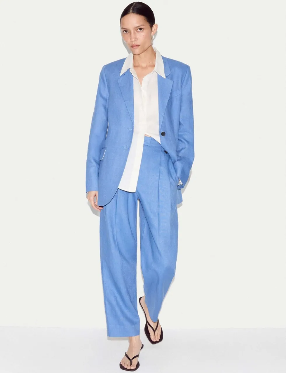Pure Linen Textured Longline Blazer