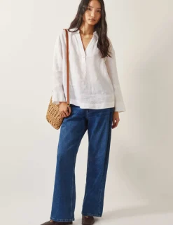 Pure Linen V-Neck Blouse