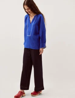 Pure Linen V-Neck Blouse