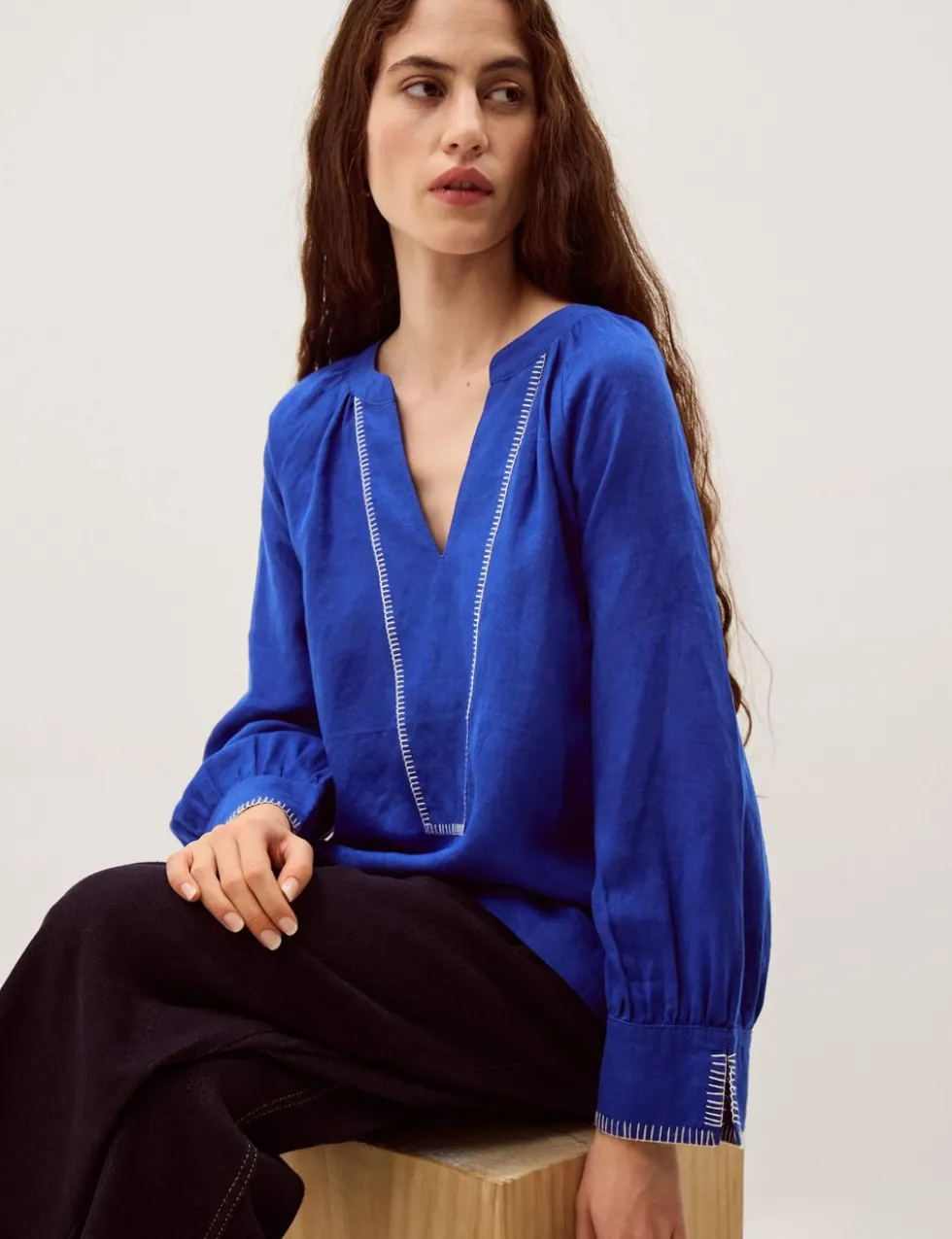 Pure Linen V-Neck Blouse
