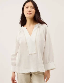 Pure Linen V-Neck Blouse