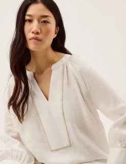 Pure Linen V-Neck Blouse