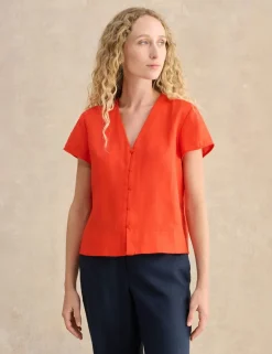 Pure Linen V-Neck Button Through Top