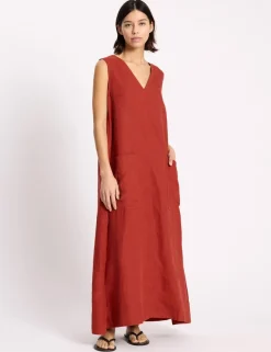 Pure Linen V-Neck Midaxi Shift Dress