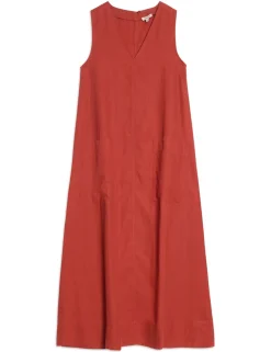 Pure Linen V-Neck Midaxi Shift Dress