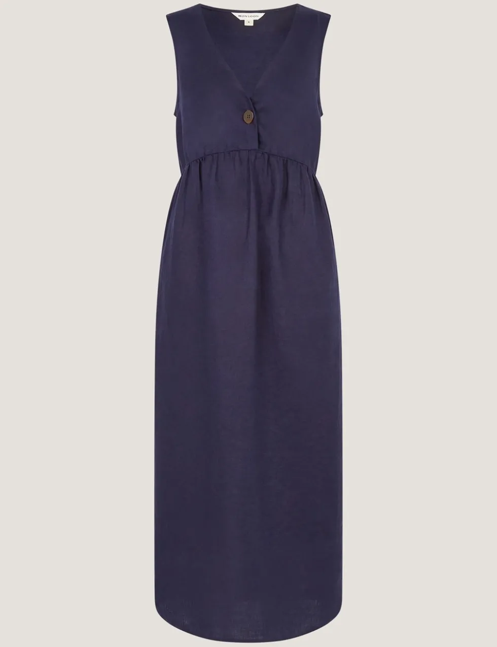 Pure Linen V-Neck Midi Column Dress