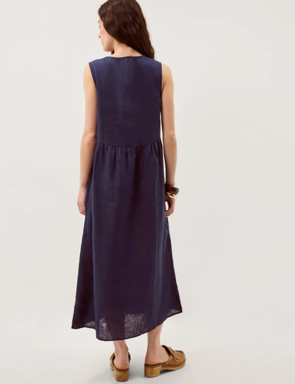 Pure Linen V-Neck Midi Column Dress