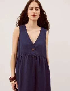 Pure Linen V-Neck Midi Column Dress