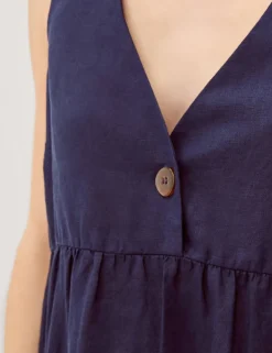 Pure Linen V-Neck Midi Column Dress