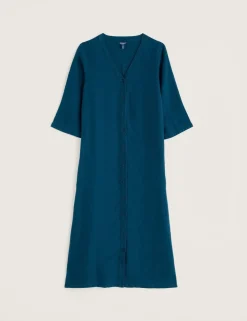 Pure Linen V-Neck Midi Shift Dress