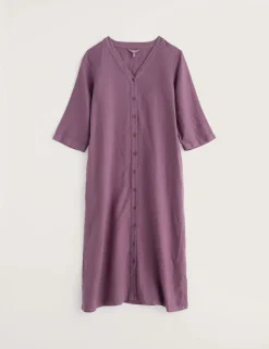 Pure Linen V-Neck Midi Shift Dress