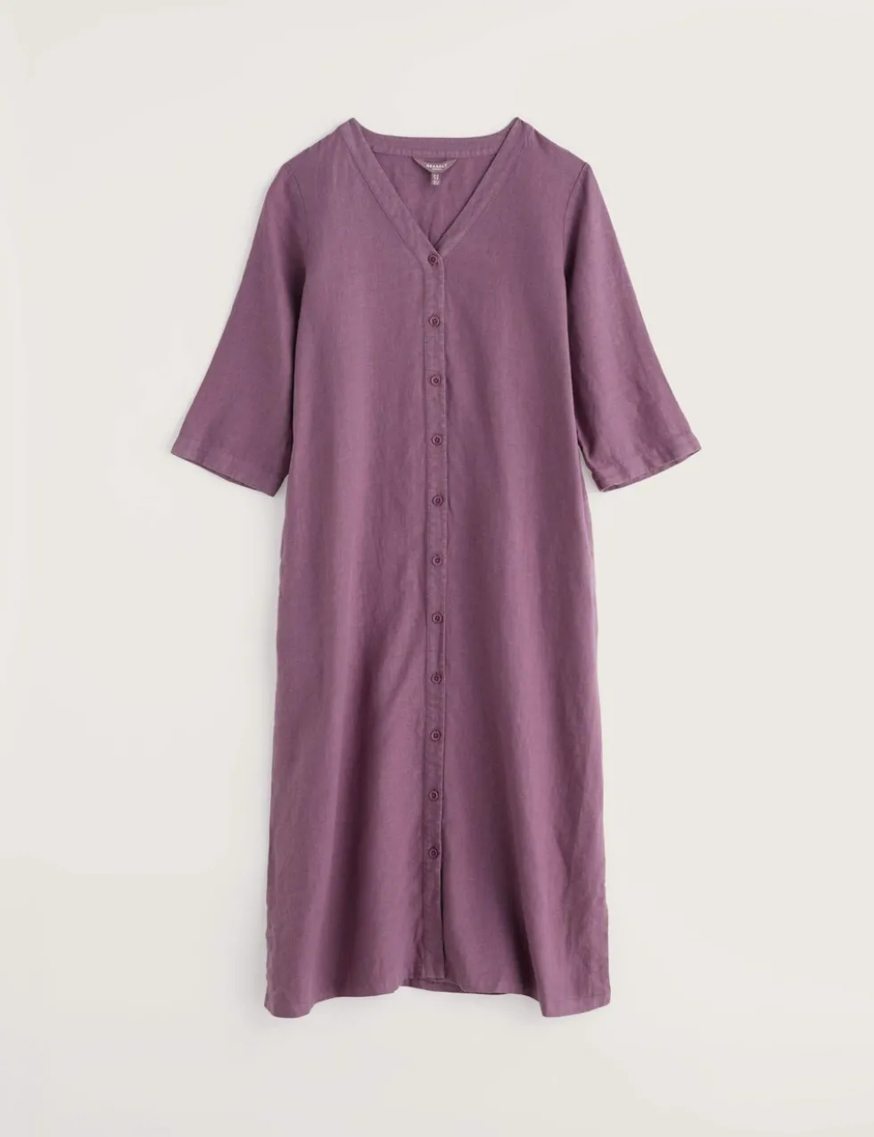 Pure Linen V-Neck Midi Shift Dress