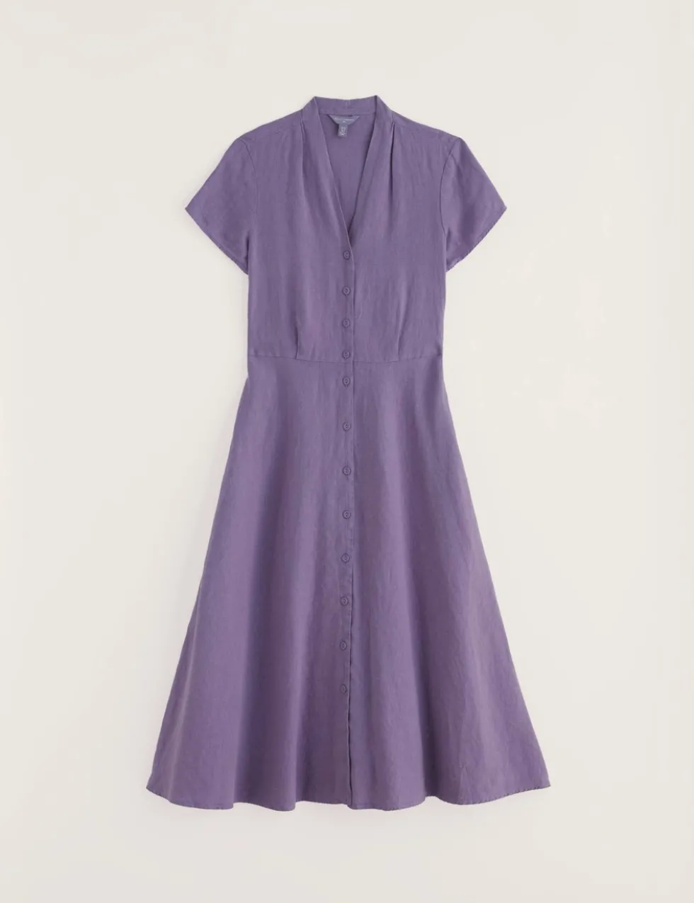 Pure Linen V-Neck Midi Waisted Dress