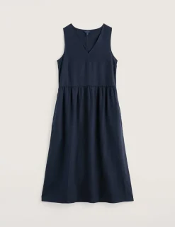 Pure Linen V-Neck Midi Waisted Dress