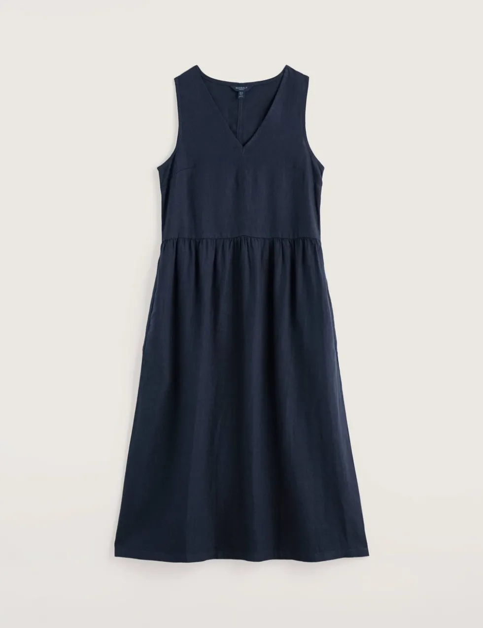 Pure Linen V-Neck Midi Waisted Dress
