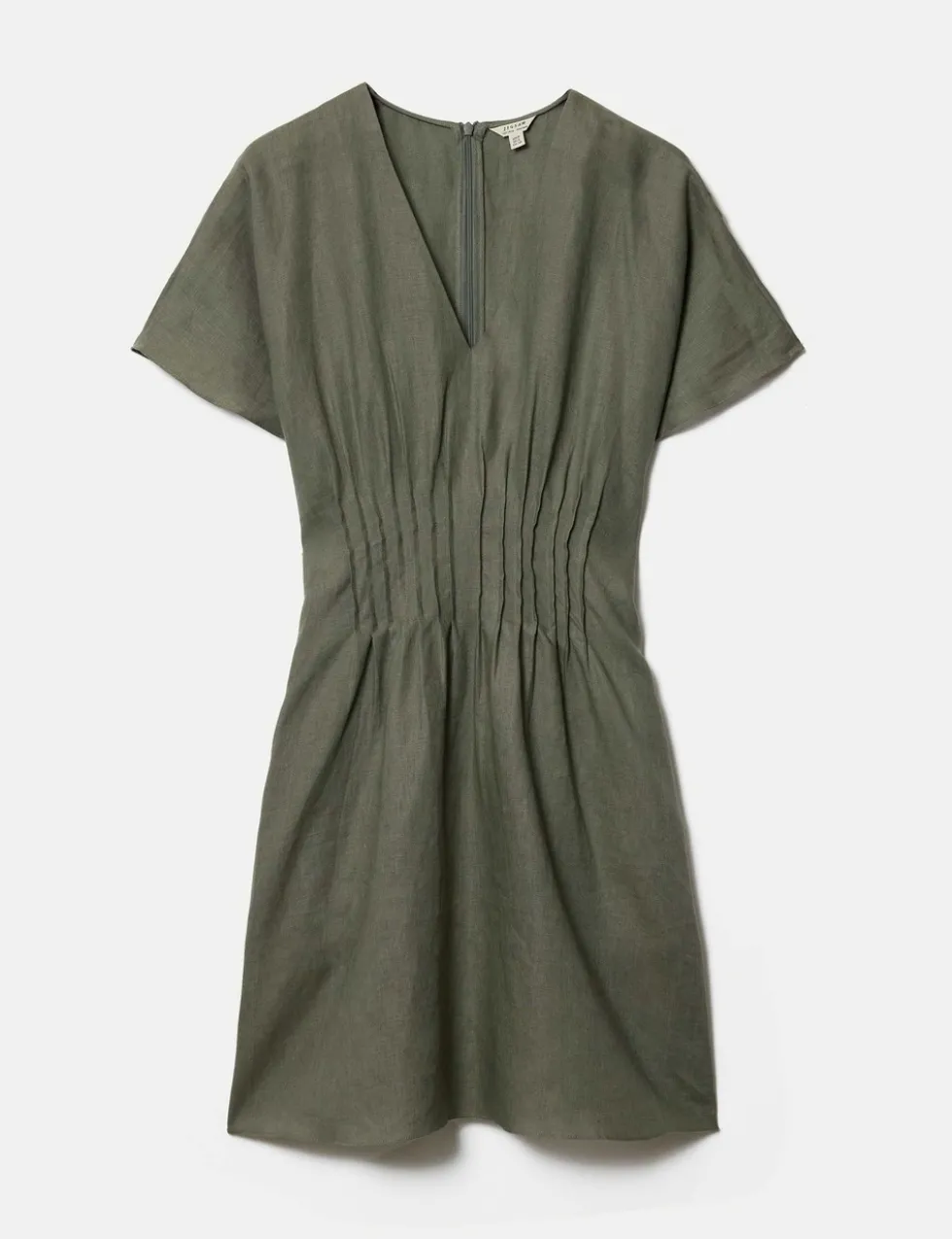Pure Linen V-Neck Pintuck Mini Waisted Dress