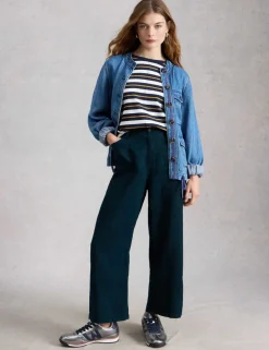 Pure Linen Wide Leg Cropped Trousers